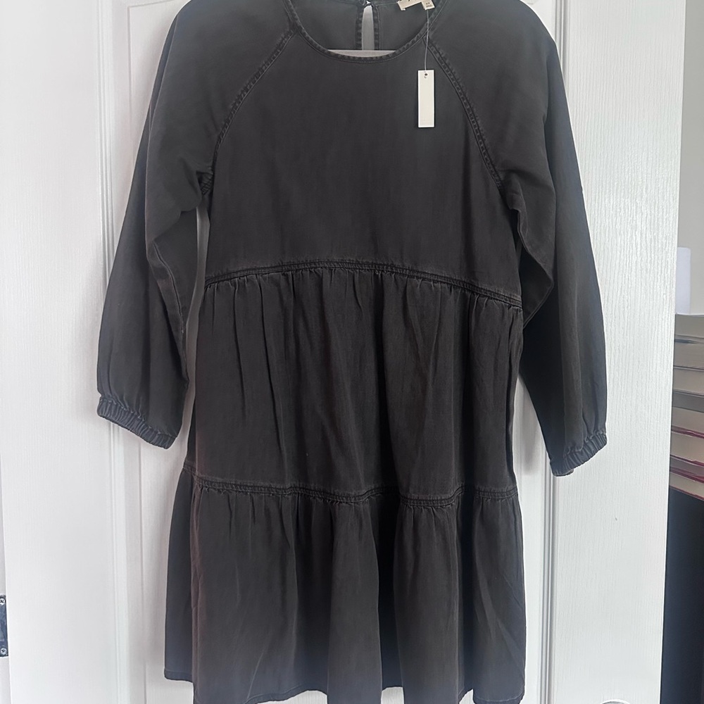 Kids Long Sleeve Tiered Dress - Black